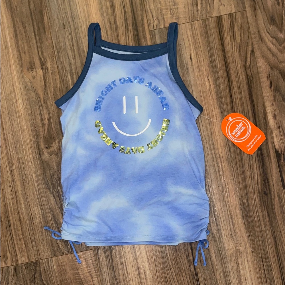 wonder nation Blue Tie-Dye Smiley Tank with Ruched Sides